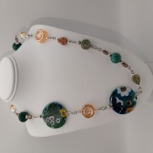 Handmade Jade, Czech Glass & Vintage Bead Multicolor Beaded Necklace 19.5"